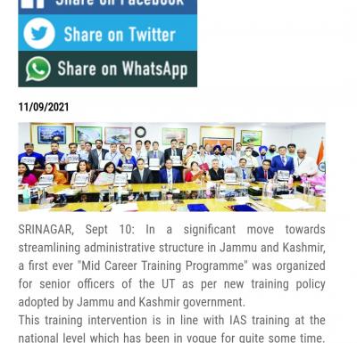 NCGG, JKIMPARD organize first ever “Mid Career Training Programme” for senior officers of J&K - Journey Line