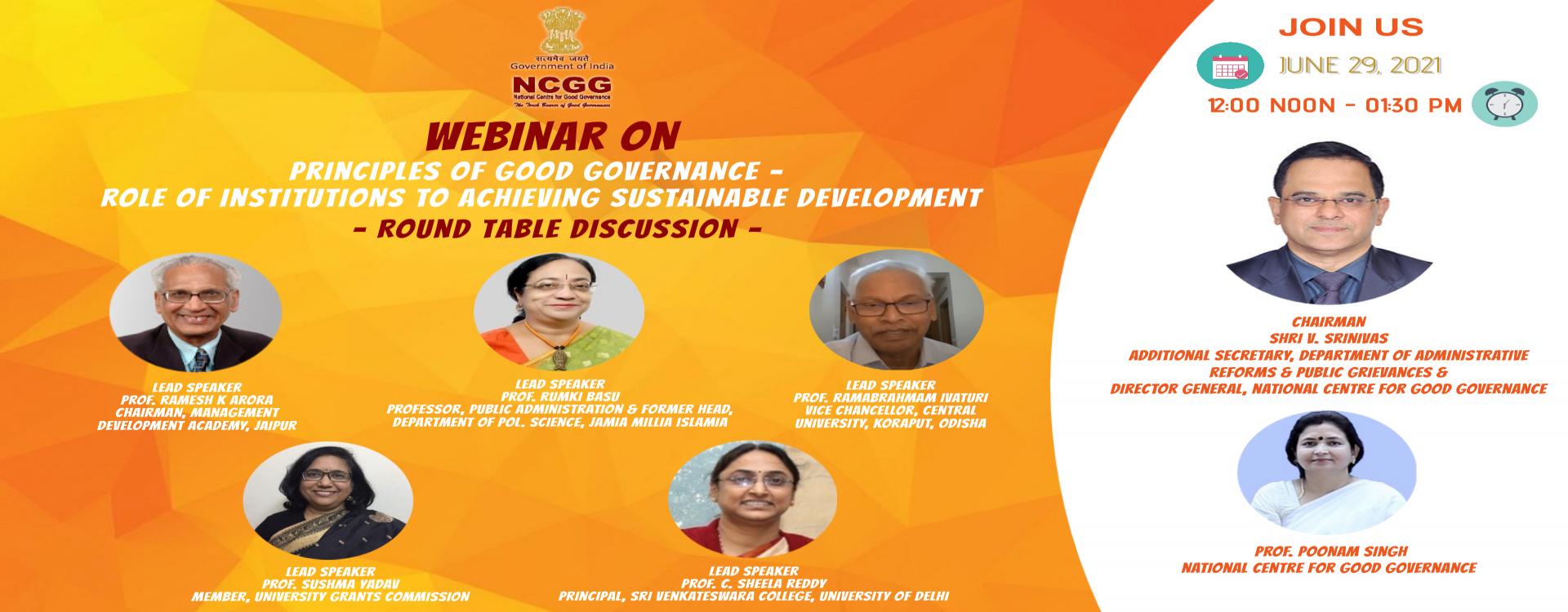 Webinar on &quot;Principles of Good Governance - Role of Institutions to Achieving Sustainable Development&quot;