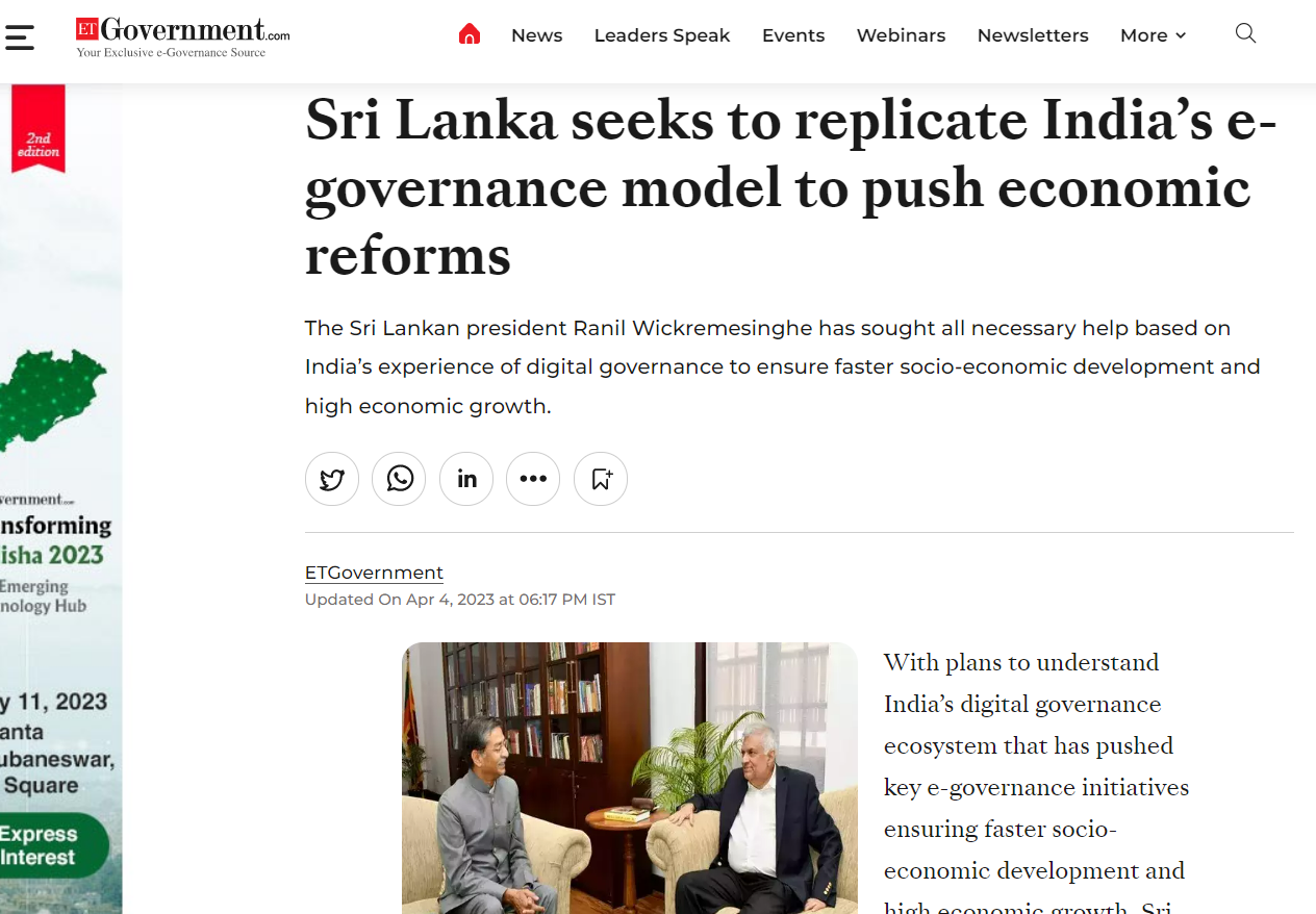 Sri Lanka seeks to replicate India’s e-governance model to push economic reforms