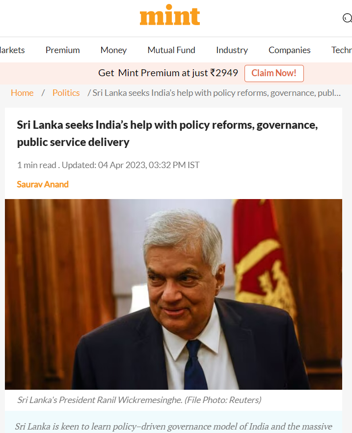 Sri Lanka seeks India's help with policy reforms, governance, public service delivery